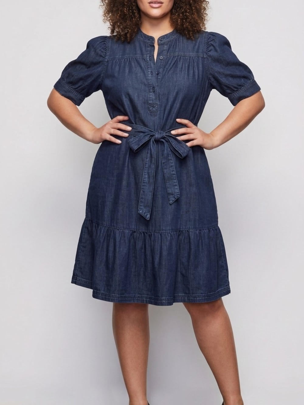 White House Black Market Dark Blue Denim Tie-Waist Midi Dress